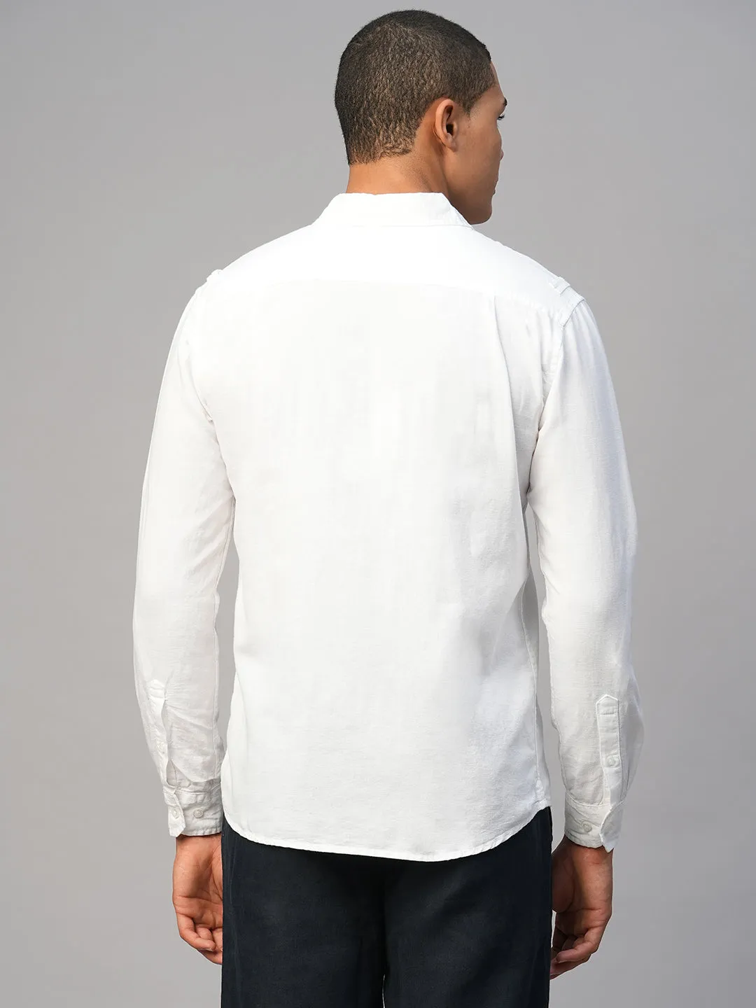 Men's White Cotton Linen Regular Fit Shirt