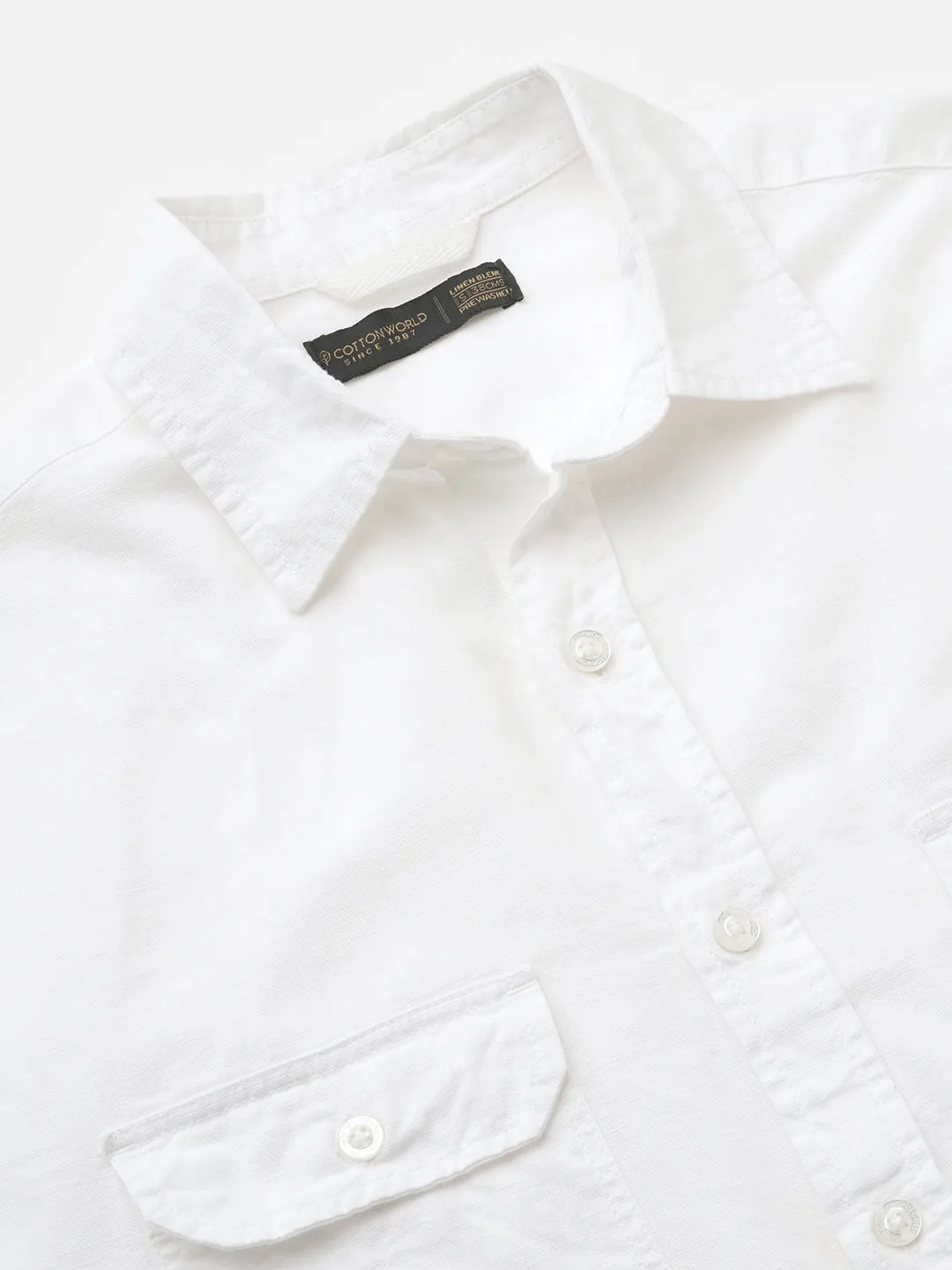 Men's White Cotton Linen Regular Fit Shirt