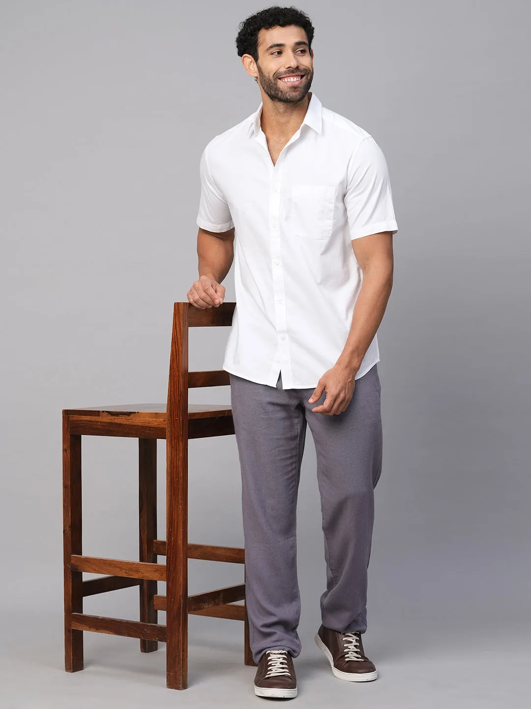 Men's White Cotton Regular Fit Shirt