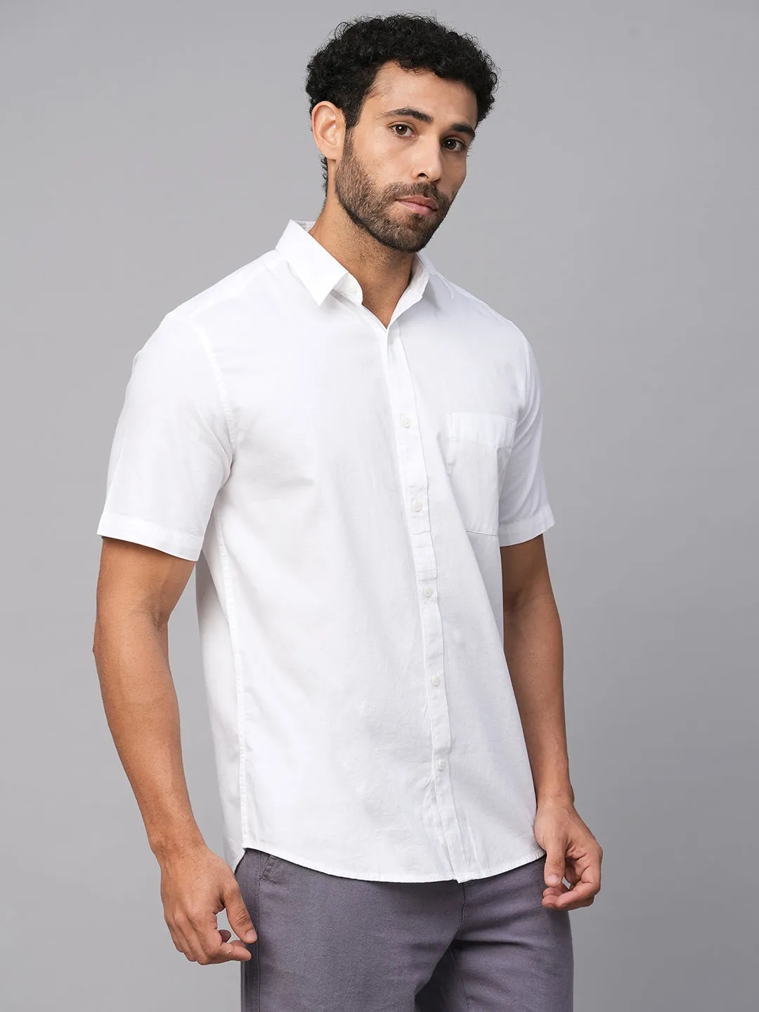 Men's White Cotton Regular Fit Shirt