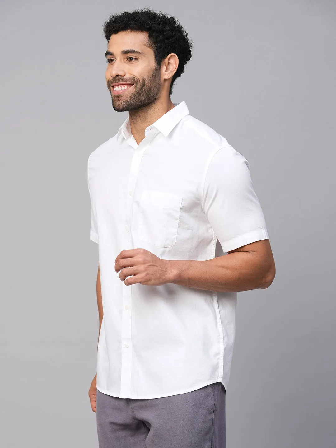 Men's White Cotton Regular Fit Shirt