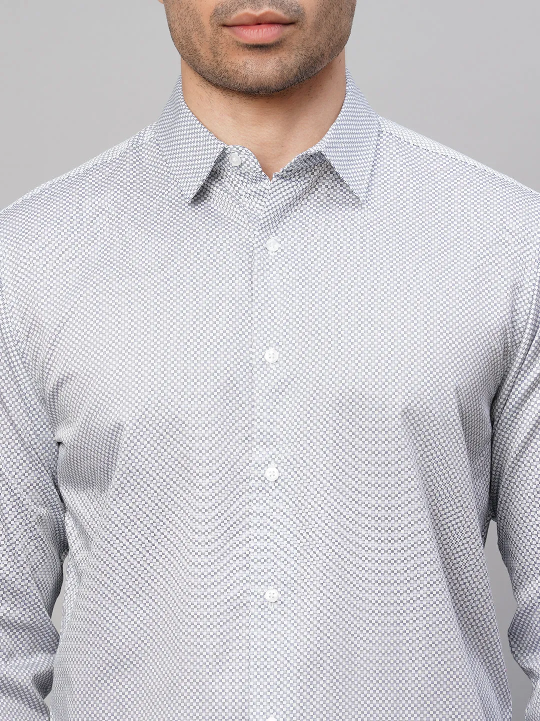 Men's White Cotton Slim Fit Printed Shirt