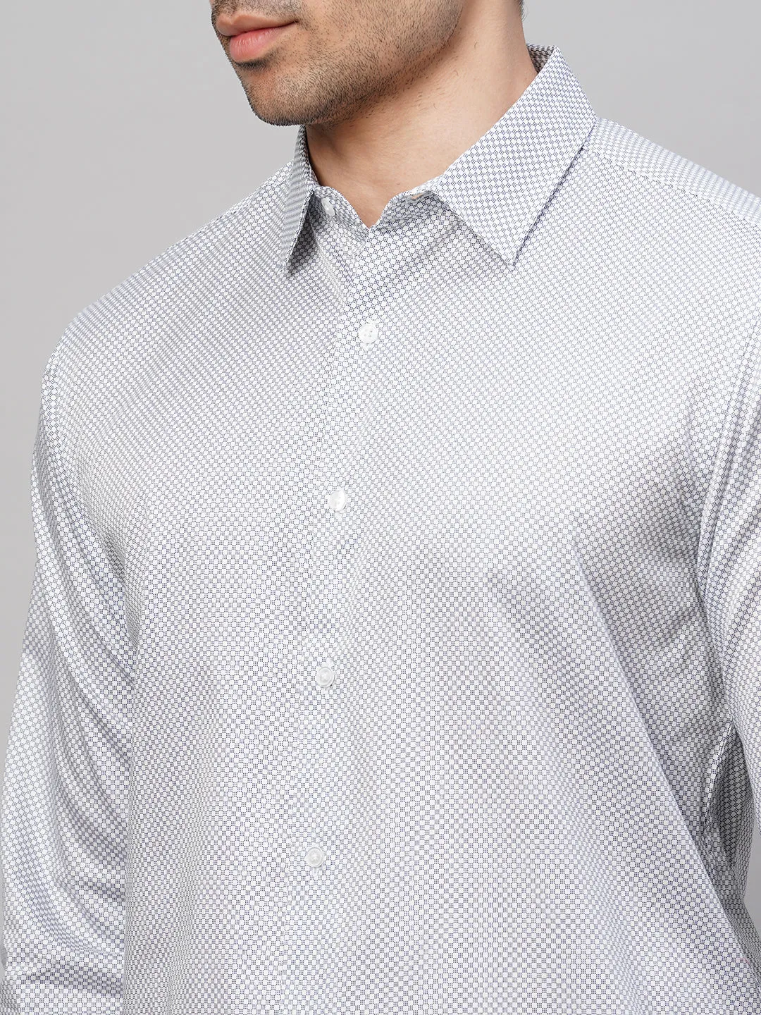 Men's White Cotton Slim Fit Printed Shirt