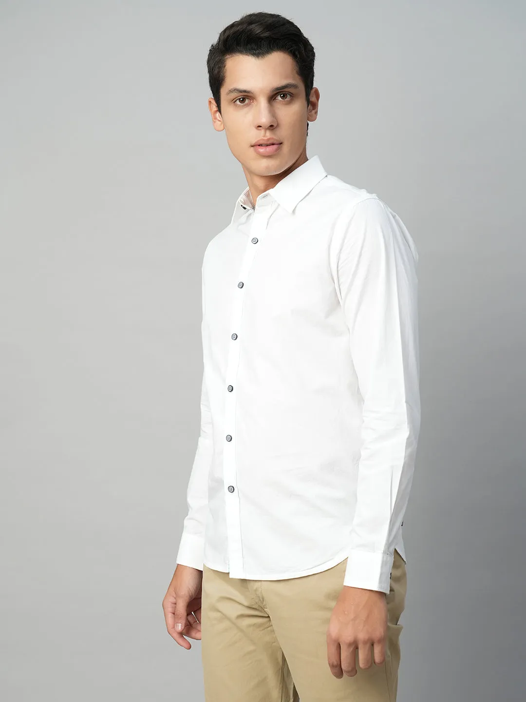 Men's White Cotton Slim Fit Shirt