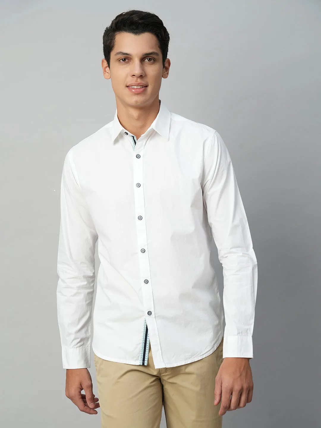 Men's White Cotton Slim Fit Shirt