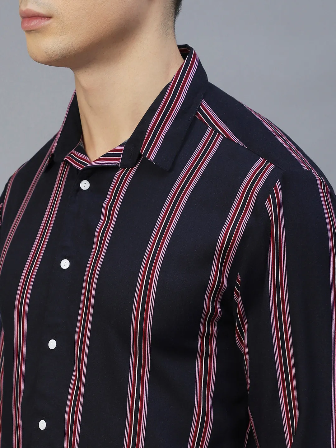 Navy Blue Vertical Stripes Full Sleeves Shirt