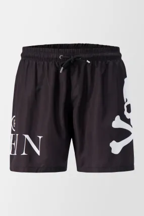 Philipp Plein Black Skull and Plein Beachwear Shorts