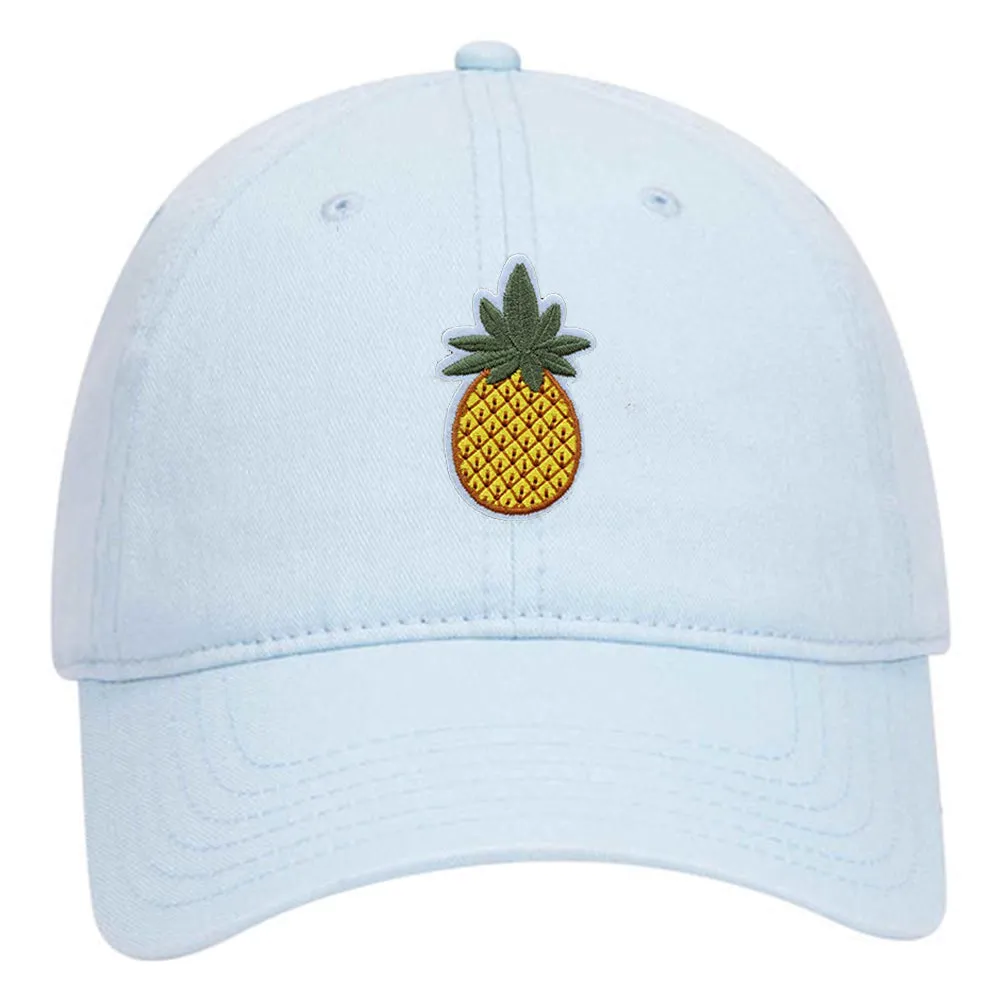 Pineapple Embroidered Patch Pastel Tone Garment Washed Superior Cotton Twill Dad Hat - For Women and Men