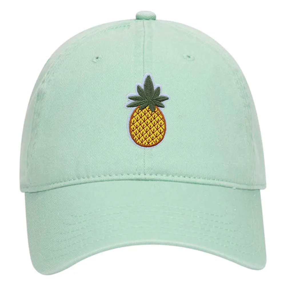 Pineapple Embroidered Patch Pastel Tone Garment Washed Superior Cotton Twill Dad Hat - For Women and Men