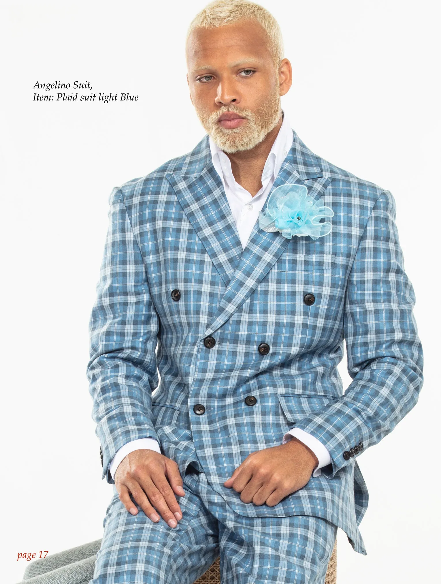 plaid suit for men, blue/white