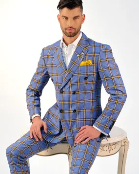 plaid suit men, blue gold