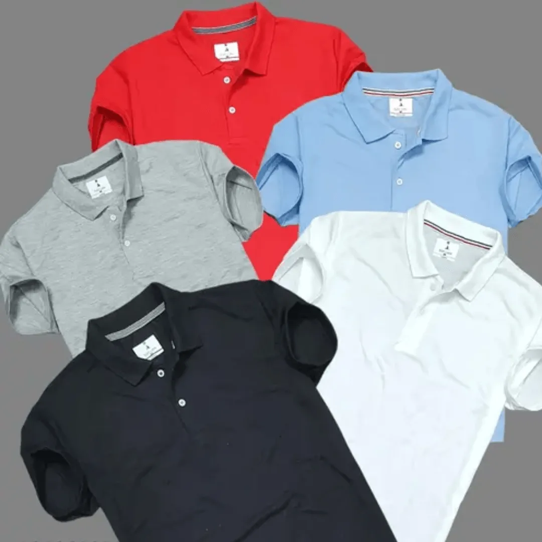 Plane Matty Men's Polo Neck T-Shirts - Pack of 5 (Multicolor, Regular Fit)