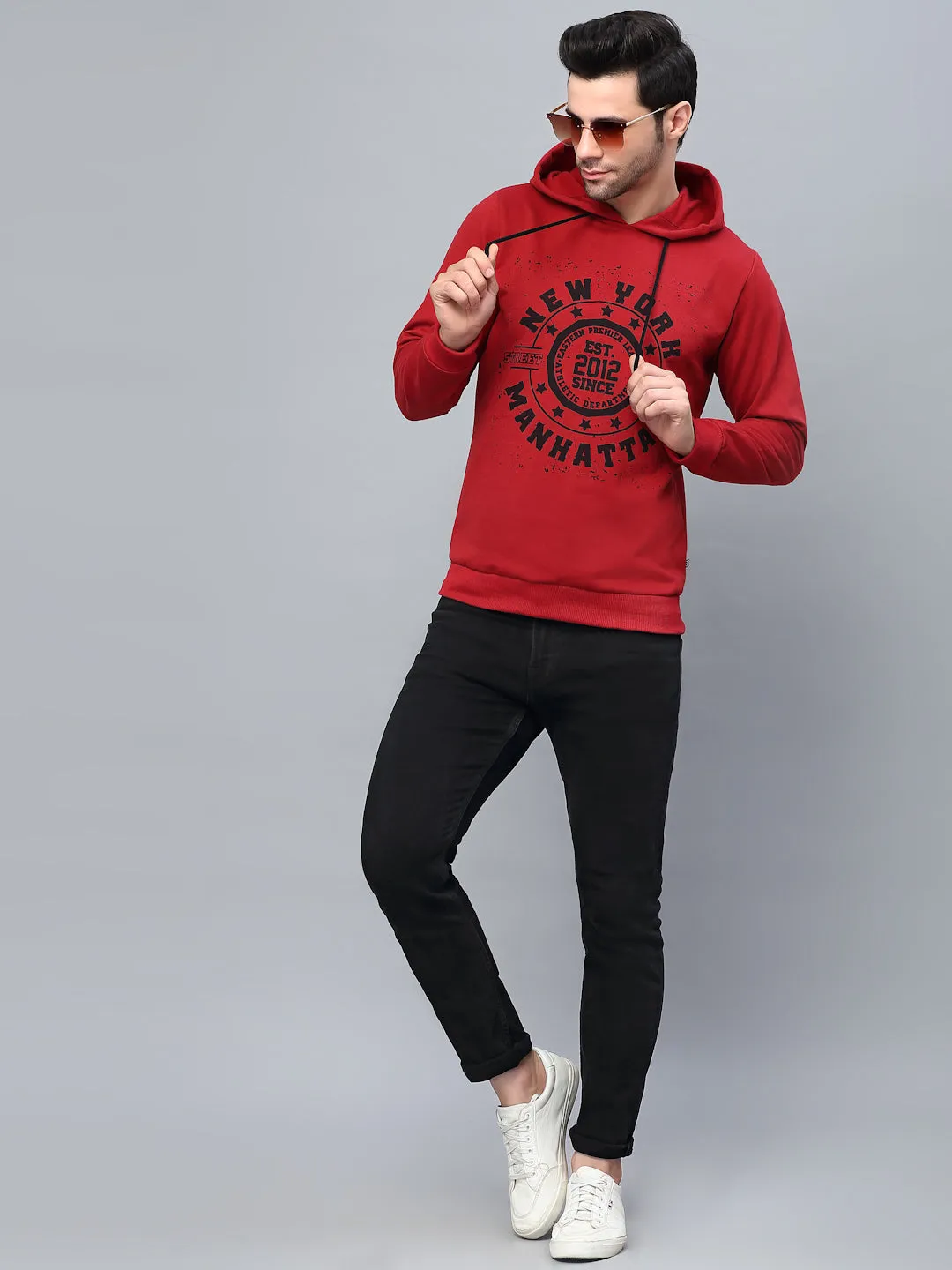 Printed Hooded Neck Fleece Sweatshirt