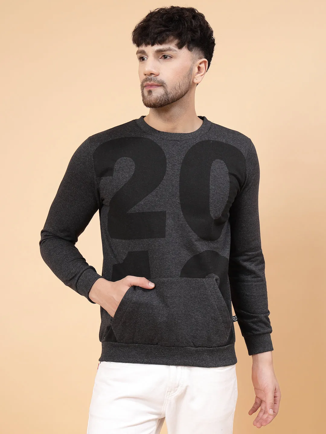 Printed Round Neck Fleece Sweatshirt