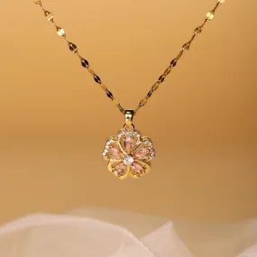 Red And Pink Zircon Flower Necklace