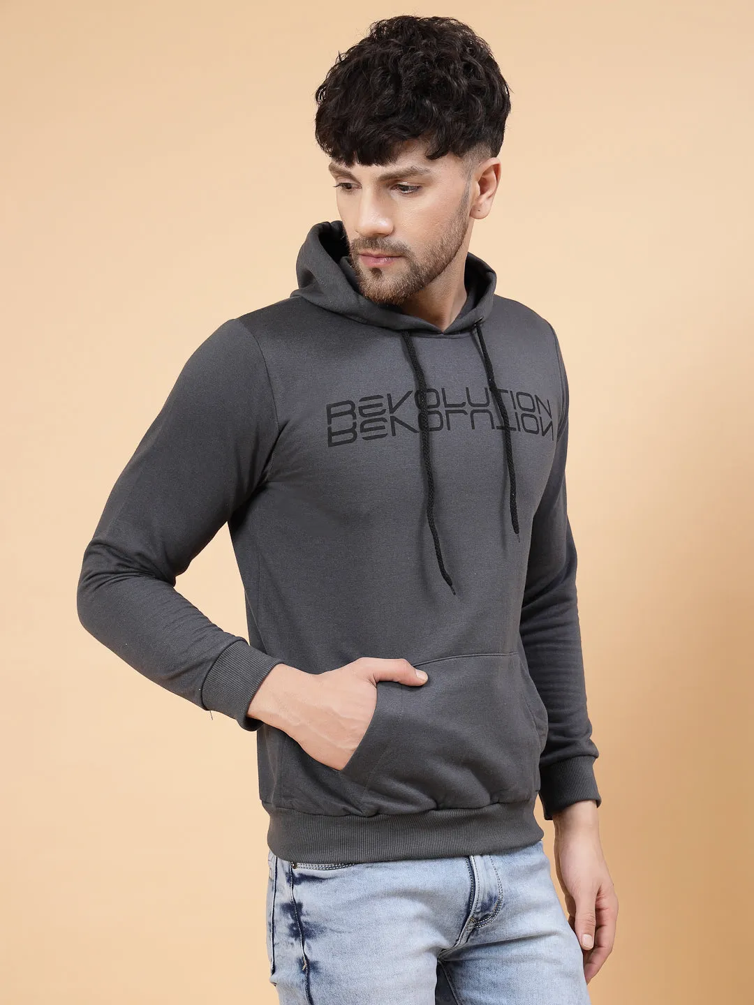 Revolutions Printed Hooded Neck Fleece Sweatshirt