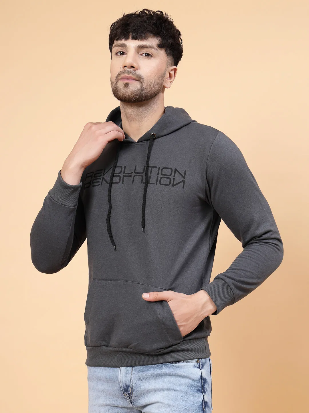 Revolutions Printed Hooded Neck Fleece Sweatshirt