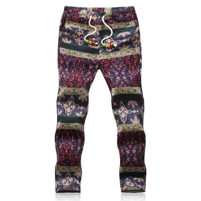 Summer Designer Linen Pants Men Printing Casual Jogger Pants Boys