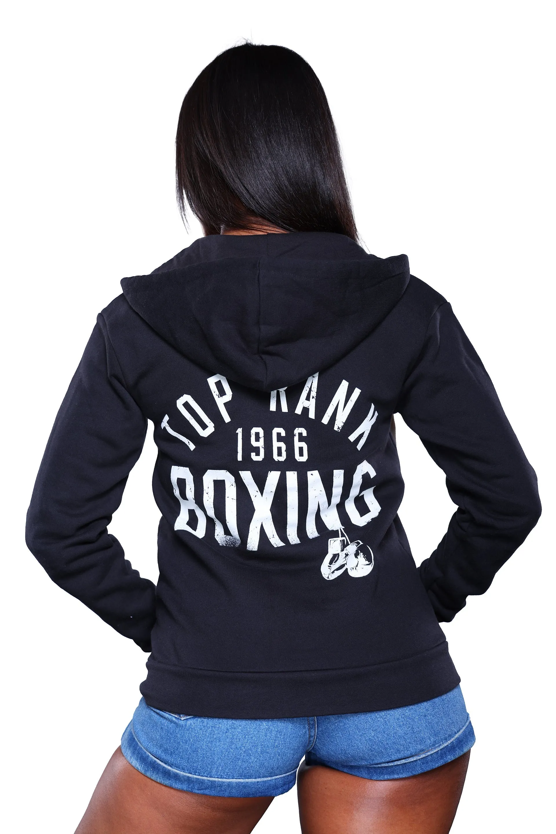 Unisex Top Rank Boxing Black Full Zip Hoodie