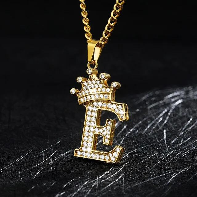 Zircon Crown Initials Alphabet Necklace Bubble Letter Chain Necklaces