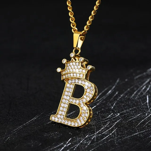 Zircon Crown Initials Alphabet Necklace Bubble Letter Chain Necklaces