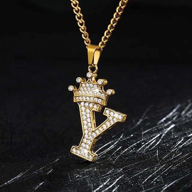 Zircon Crown Initials Alphabet Necklace Bubble Letter Chain Necklaces