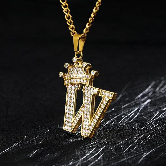 Zircon Crown Initials Alphabet Necklace Bubble Letter Chain Necklaces