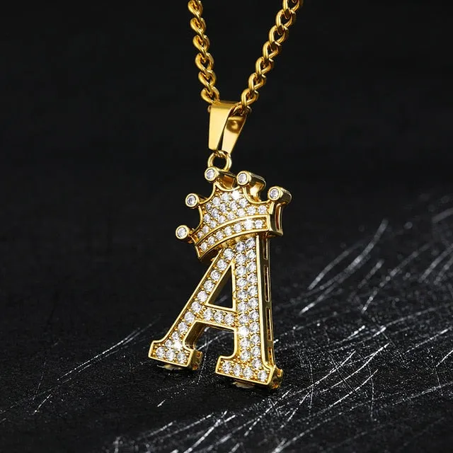 Zircon Crown Initials Alphabet Necklace Bubble Letter Chain Necklaces