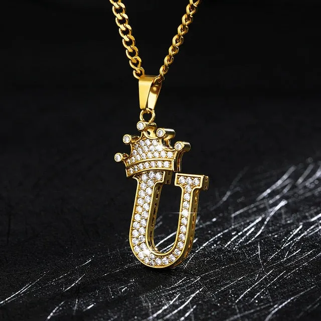 Zircon Crown Initials Alphabet Necklace Bubble Letter Chain Necklaces