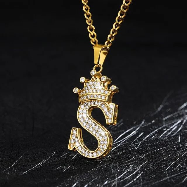 Zircon Crown Initials Alphabet Necklace Bubble Letter Chain Necklaces