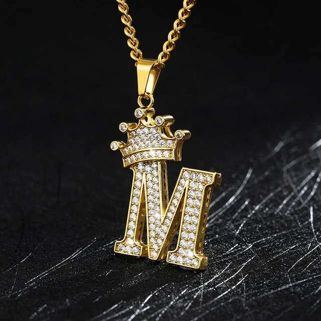 Zircon Crown Initials Alphabet Necklace Bubble Letter Chain Necklaces